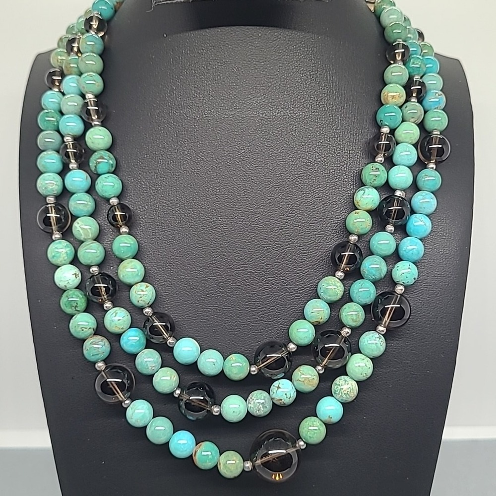 Enhanced T Blue Multi Strand Necklace Sterling Silver 925 Southwestern Style